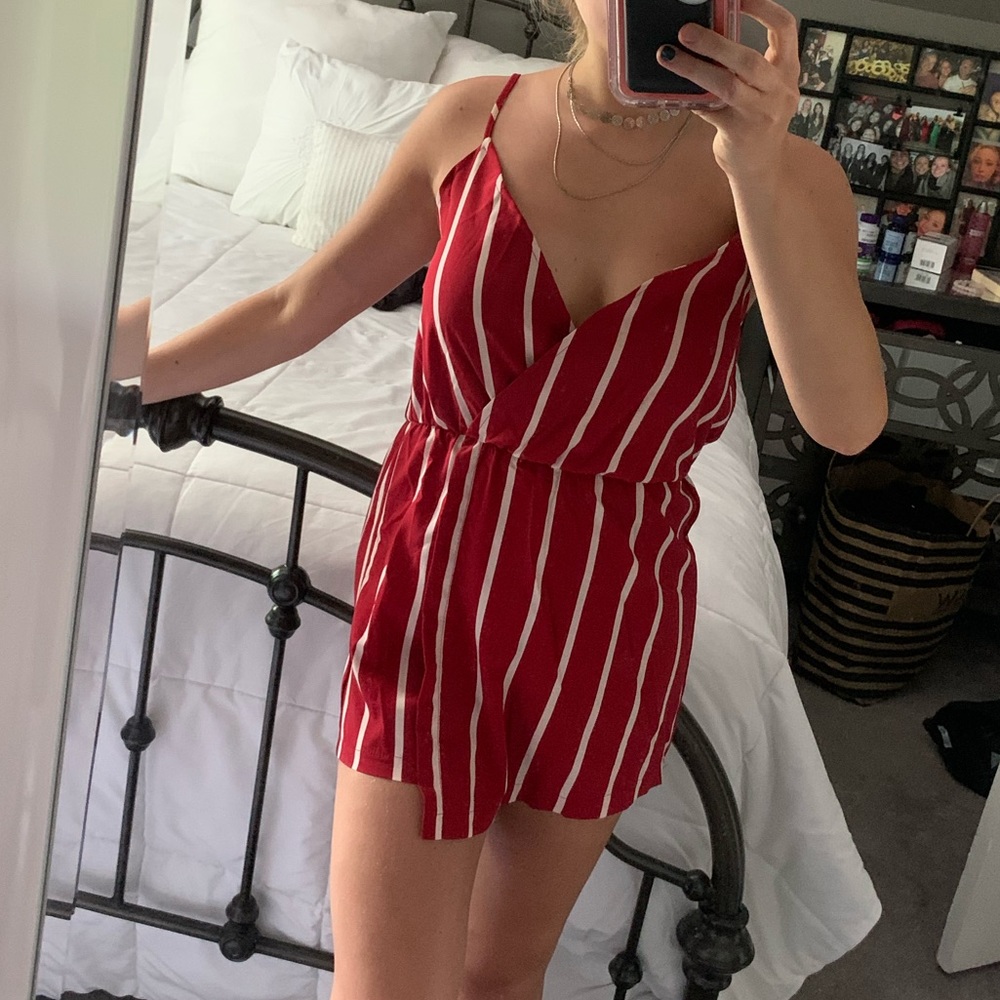 Red striped romper